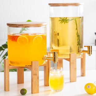 商用玻璃自助茶水缸带龙头果汁桶家用冰镇饮料桶耐热密封凉水茶桶