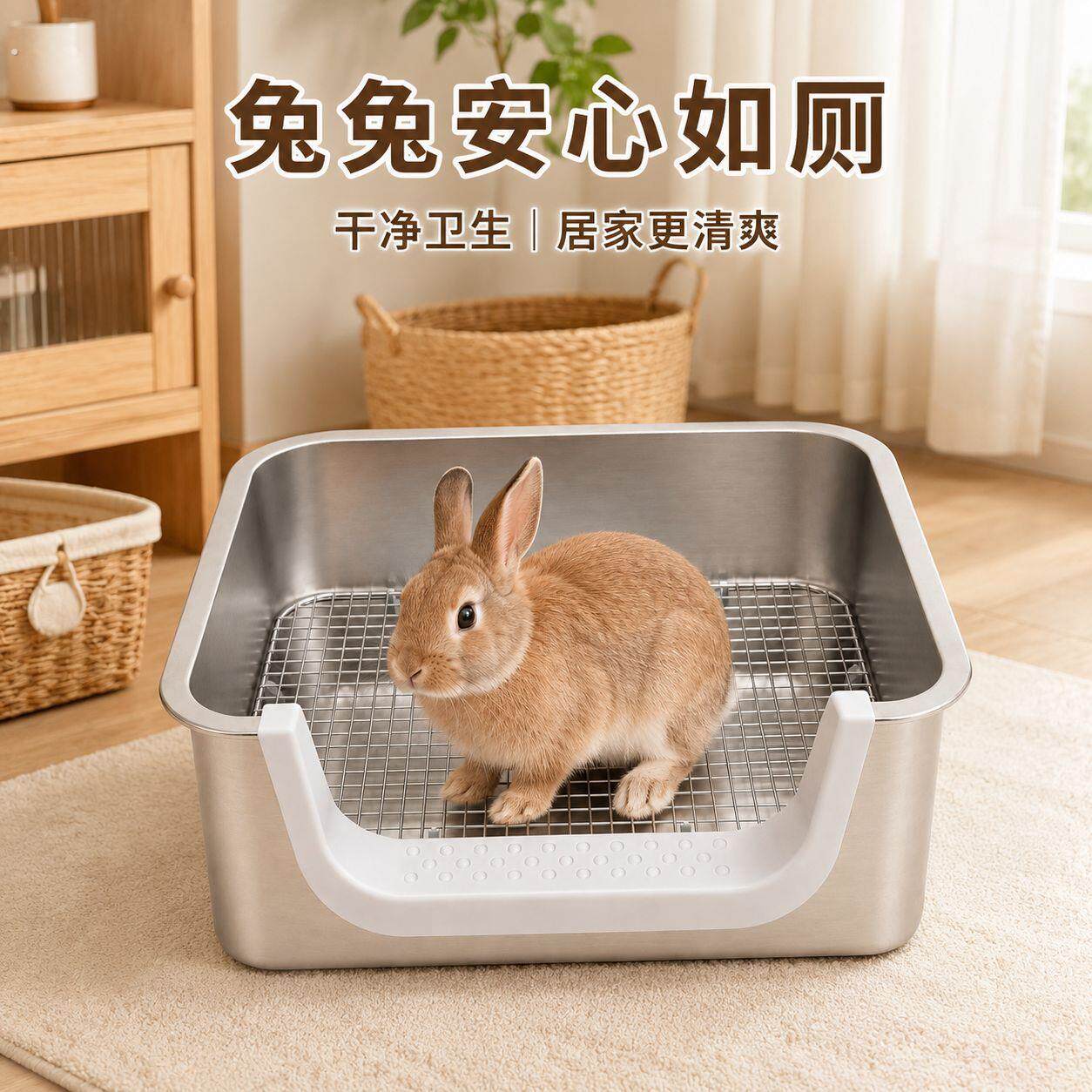 大号不锈钢兔厕所高围栏防外溅网架隔离防踩屎尿豚鼠龙猫小宠厕所