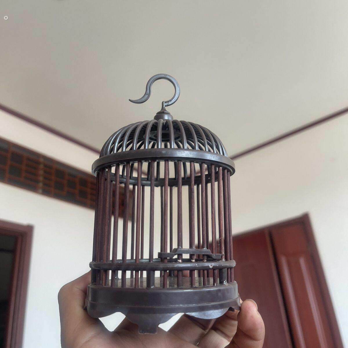 螽斯笼子棕色彷红木螽斯笼大圆笼竹笼大号蚂蚱塑料笼高档鸣虫笼具
