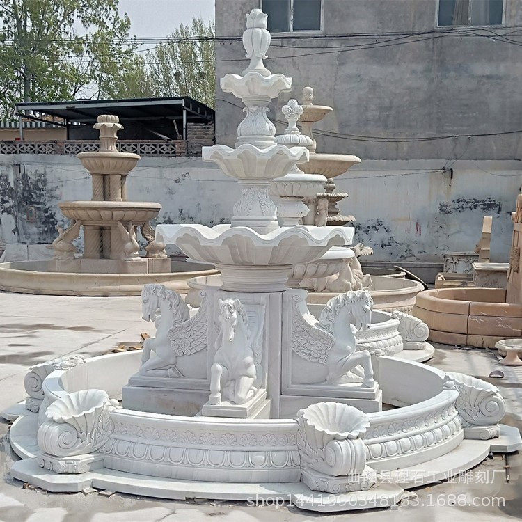 欧式石雕喷泉水钵园林景观流水摆件跌水钵汉白玉小天使喷水雕塑