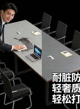 灰色轻奢高级感桌面保护垫办公室大号会议桌专用耐脏防水皮革桌布