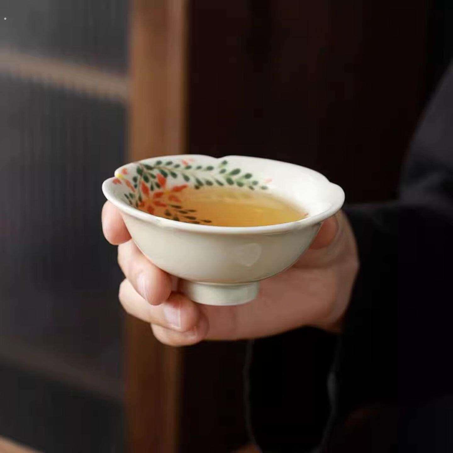 釉下彩手绘陶瓷茶杯功夫茶高端品茗杯个人单杯家用主人杯日式茶盏