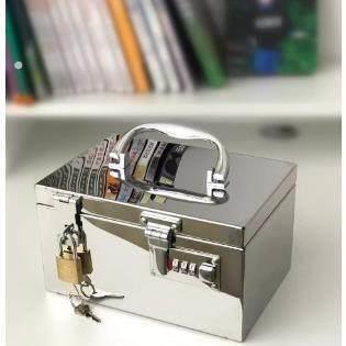 不锈钢小箱子带锁收纳箱证件密码箱家用保险储物匣子铁盒子装钱箱