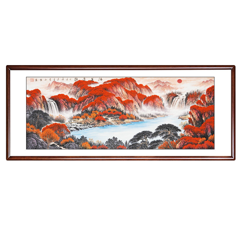 鸿运当头国画山水画纯手绘字画办公室挂画沙发后背景墙客厅装饰画
