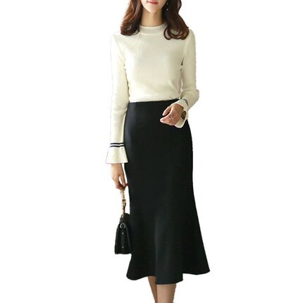 鱼尾半身裙女2024春秋季新品黑色中长裙包臀显瘦半裙修身裙子