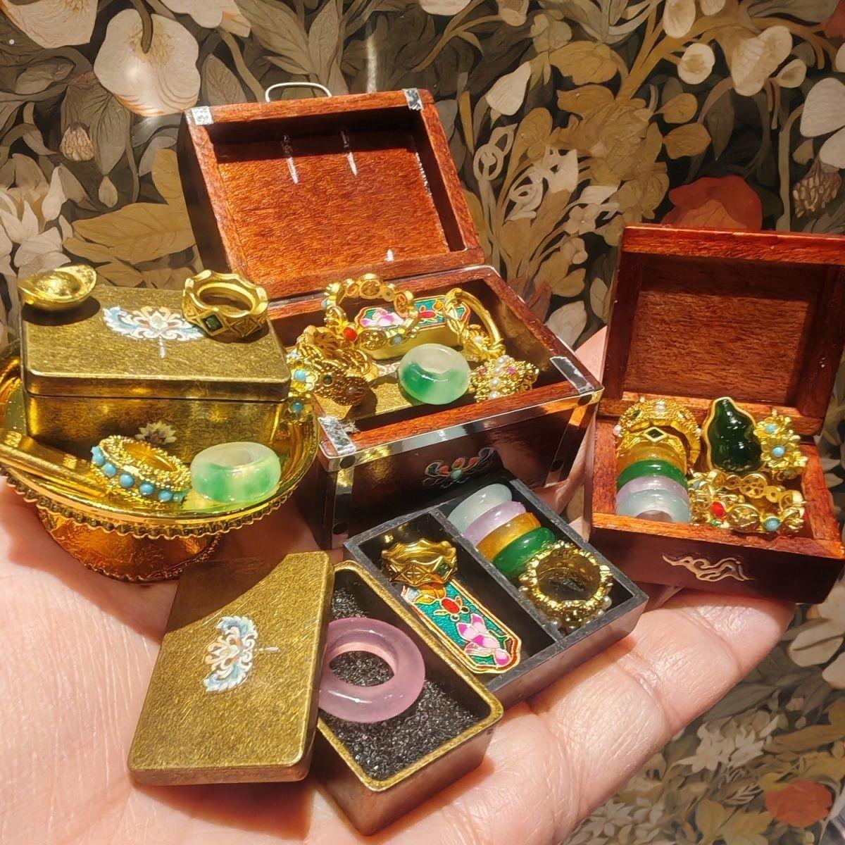 娃屋小布微缩迷你仿真珠宝手镯首饰盒百宝箱套装配件道具摆件