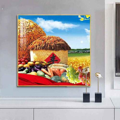 优选五谷丰登餐厅装饰画轻奢客厅沙发背景墙画饭店粮食店丰收方形