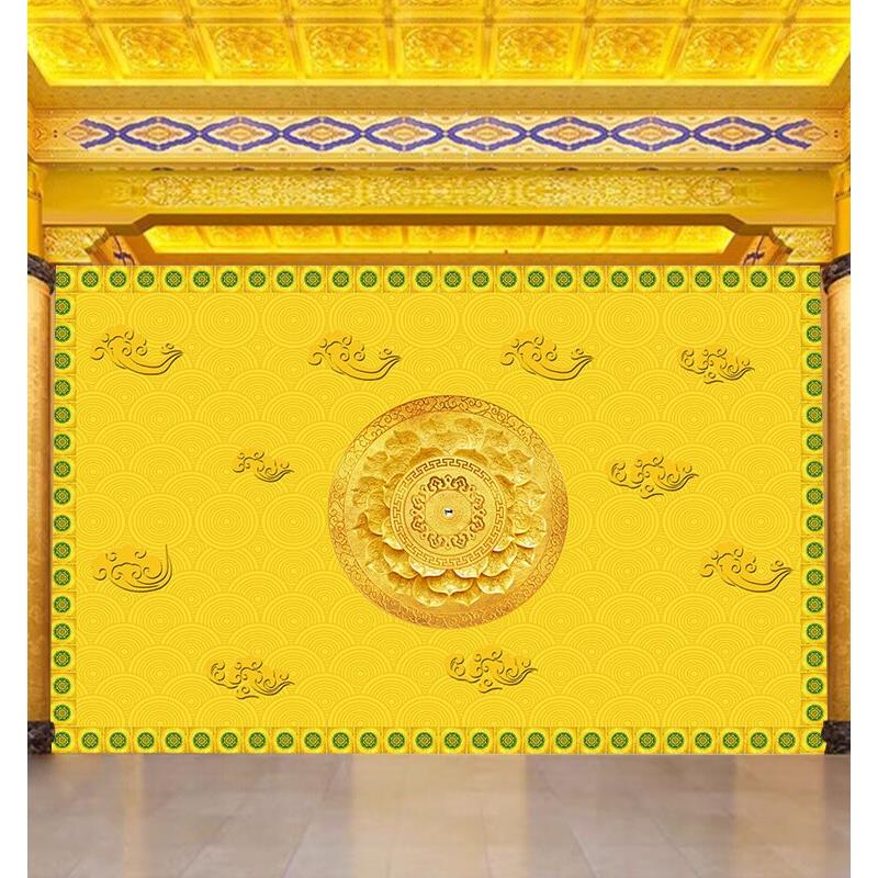 祥云吊顶天花板墙纸寺庙仙道佛堂背景墙装饰画彷浮雕圆形莲花壁纸