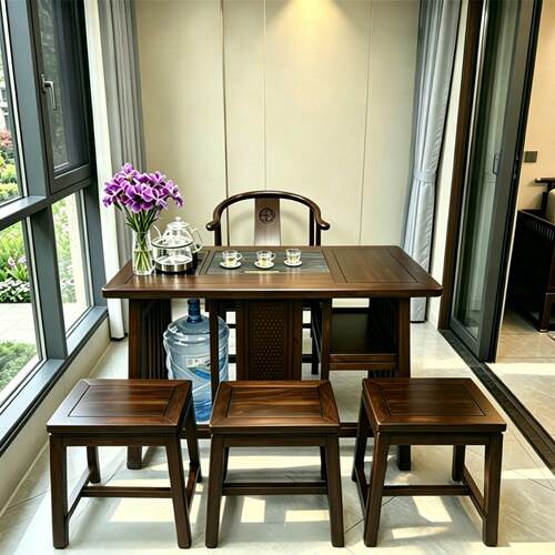 中式实木茶台阳台小茶台乌金木茶桌椅组合家用功夫茶台泡茶台茶几
