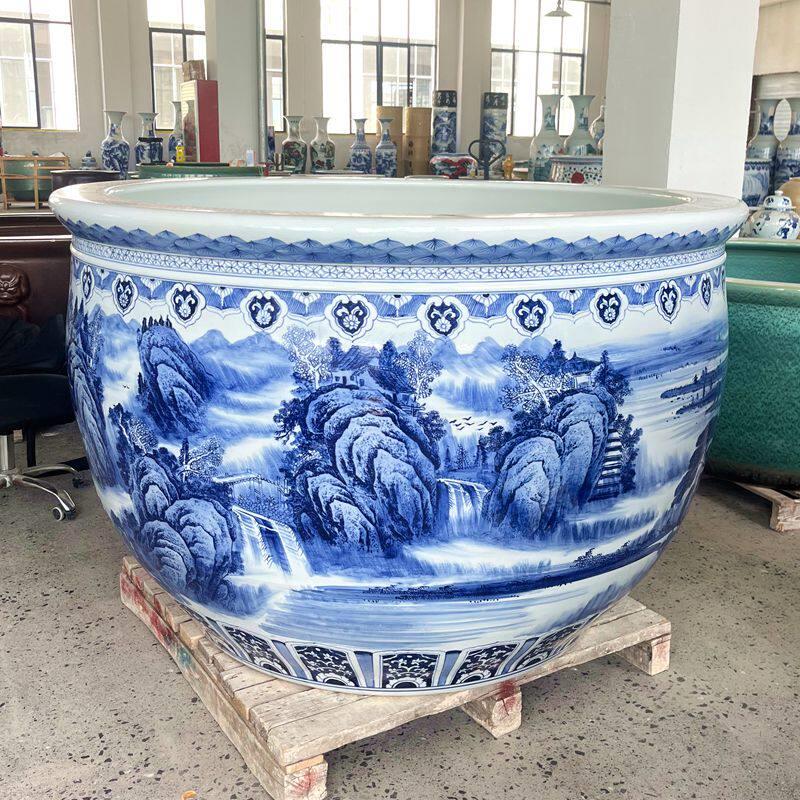 景德镇陶瓷大缸手绘青花瓷室外庭院乌龟金鱼盆客厅养睡莲荷花水缸