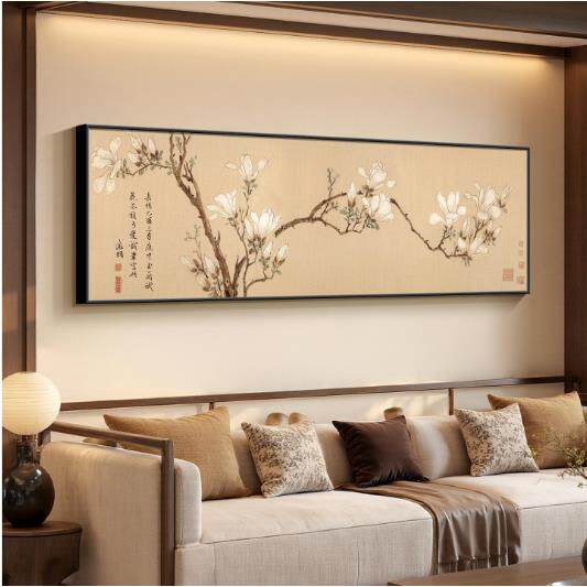 玉兰花挂画客厅沙发背景墙装饰画中式卧室床头画宋氏美学花卉壁画