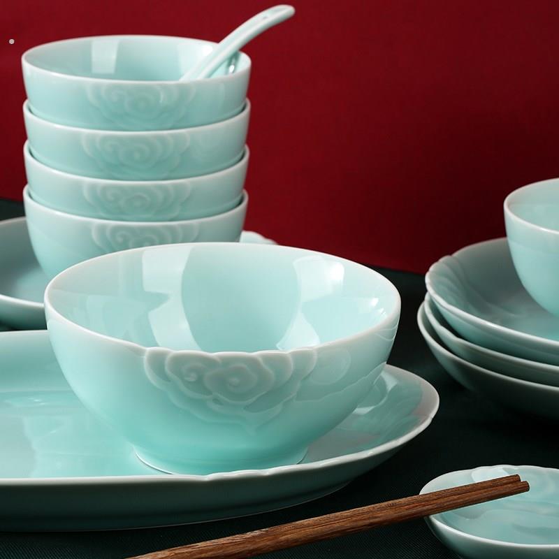 瓯江青瓷高档碗盘餐具套装家用碗碟组合盘子菜盘陶瓷碗餐碗礼品盒