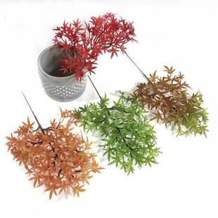 仿真枫叶松枝+塑料红色叶子+中式造景迷你叶子盆栽树叶