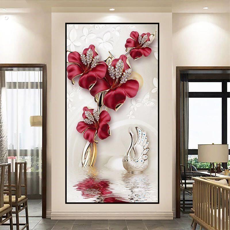 一进门的墙壁画进门正对墙挂画墙画贴纸大张璧墙画客厅粘贴式竖版