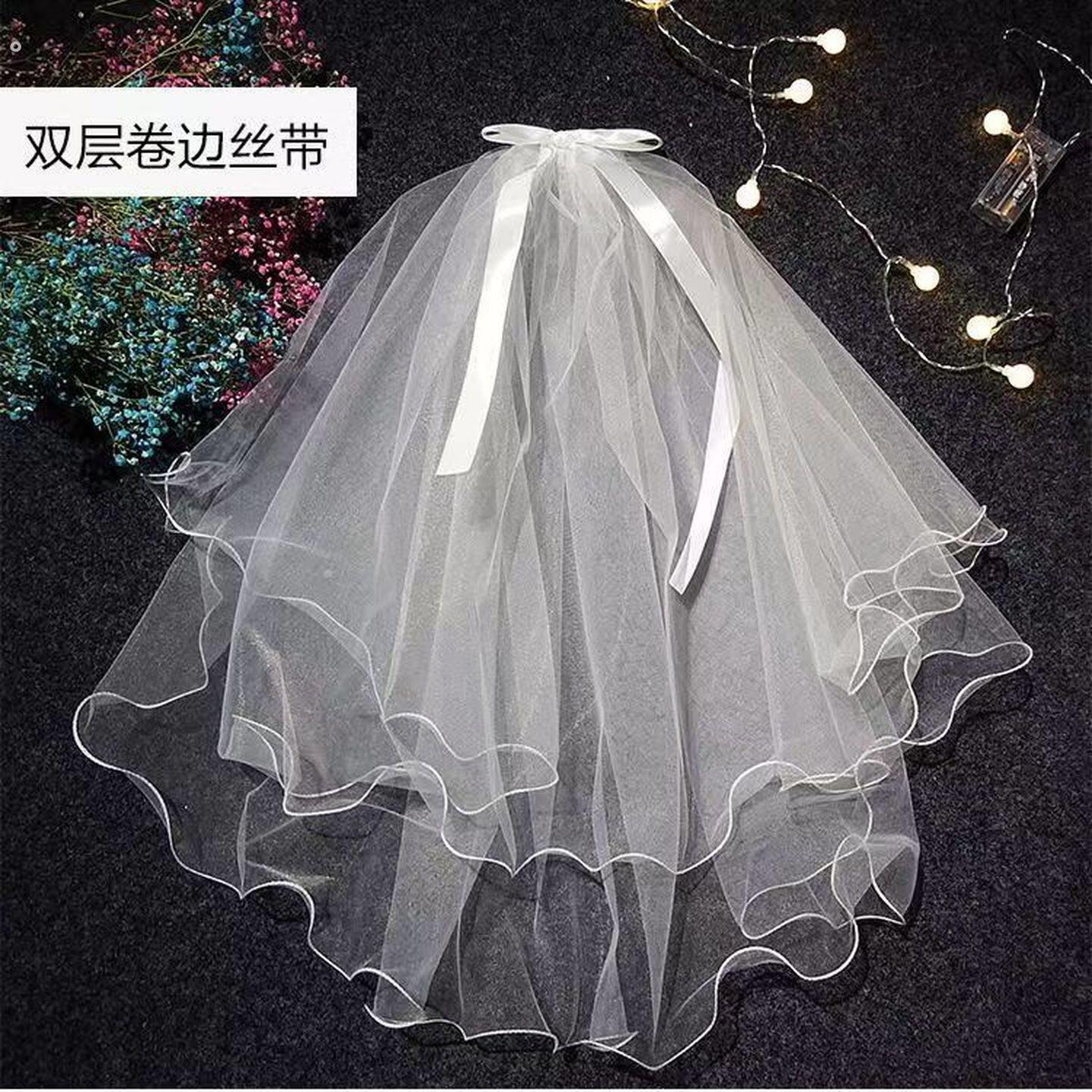 求婚头纱头饰超仙森系短款网红拍照道具新娘主婚纱领证简约复古白