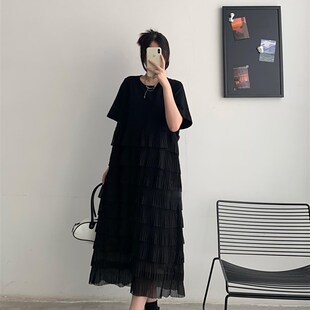 大码 连衣裙女2024夏季 新款 200斤胖妹妹洋气遮肚子蛋糕长裙潮 短袖