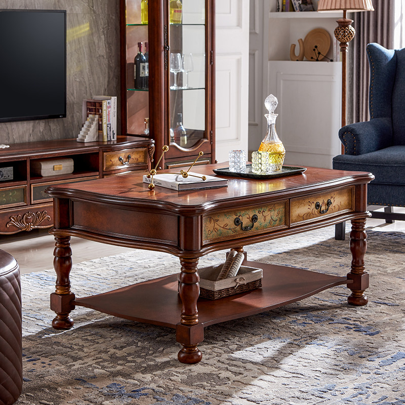 美式实木电视柜电视机柜茶几酒柜组合套装客厅乡村复古沙发小边几