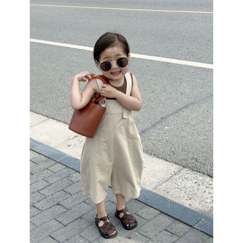 儿童女童背带裤套装夏季时髦洋气男宝宝吊带宽松薄款阔腿连体童装