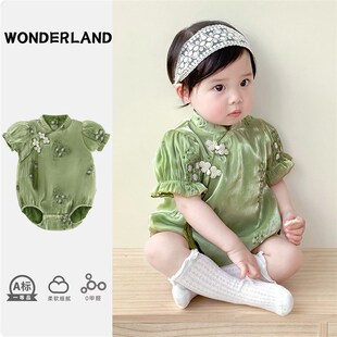 婴儿旗袍包屁夏季薄款女宝宝中国风短袖公主夏天衣服外出夏装连体