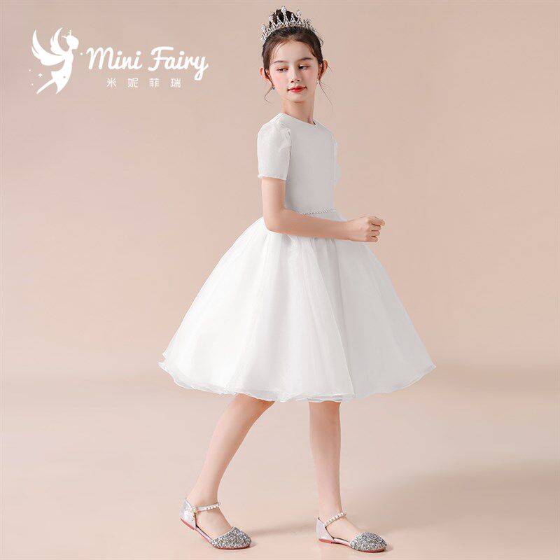 小仙女儿童白色蓬蓬纱裙洋气花童公主裙女儿童钢琴比赛演出服短款