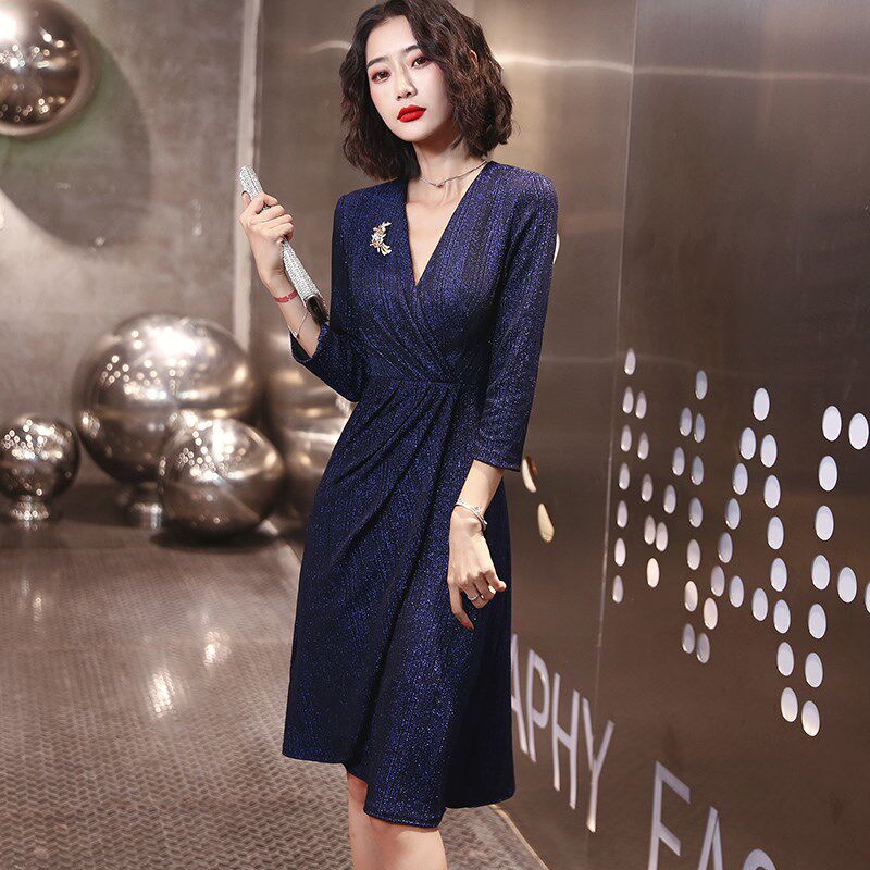 蓝色妈妈装晚礼服女2025新款轻奢小众高端宴会气质高级感主持人裙