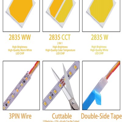 12v24v灯带led灯条2835低压自粘贴双色温三色变光5mm/8mm宽线形灯