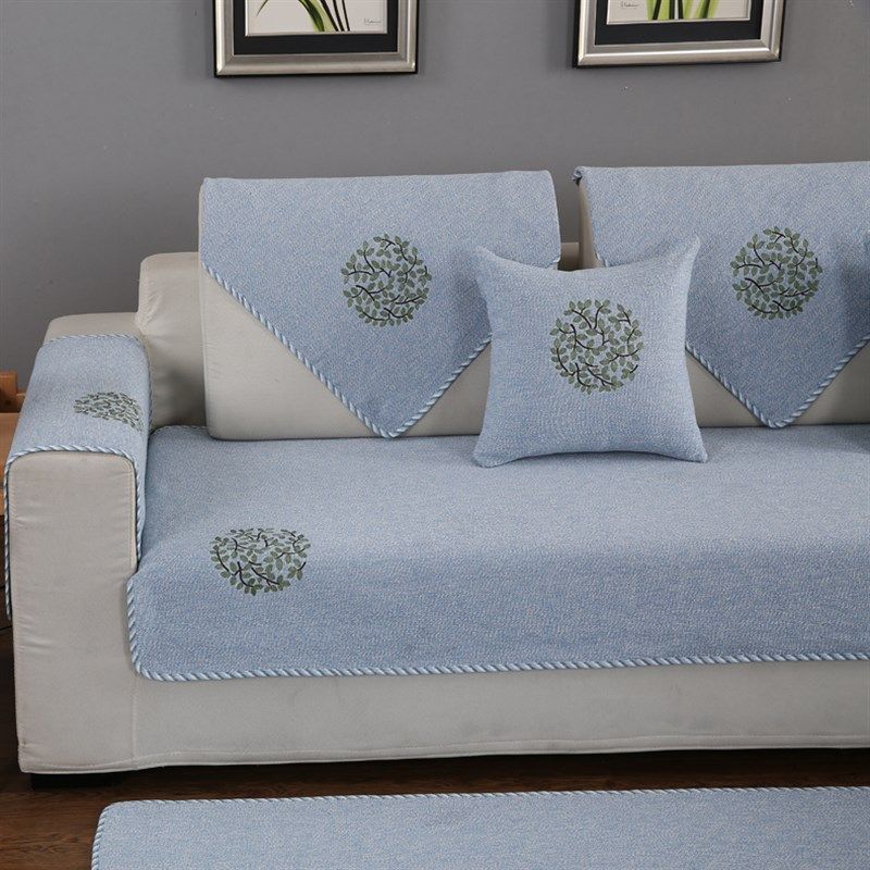 棉纱四季通用沙发垫布艺皮防滑靠背扶手巾秋季棉麻单人坐垫子套罩