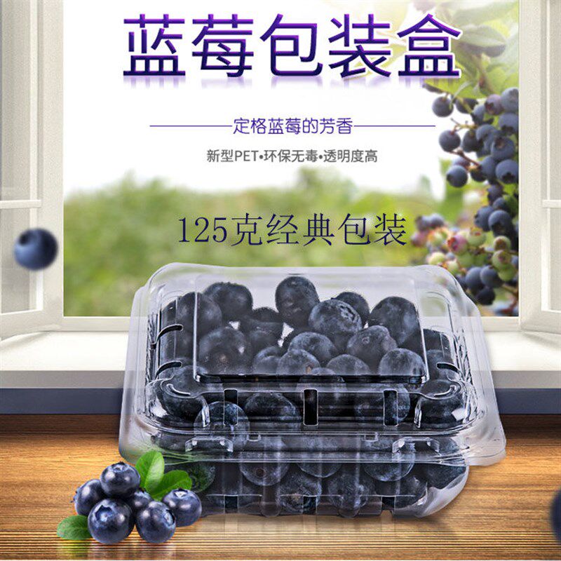 蓝莓盒子125克装塑料透明一次性水果盒便携外出保鲜盒加厚包装盒图片