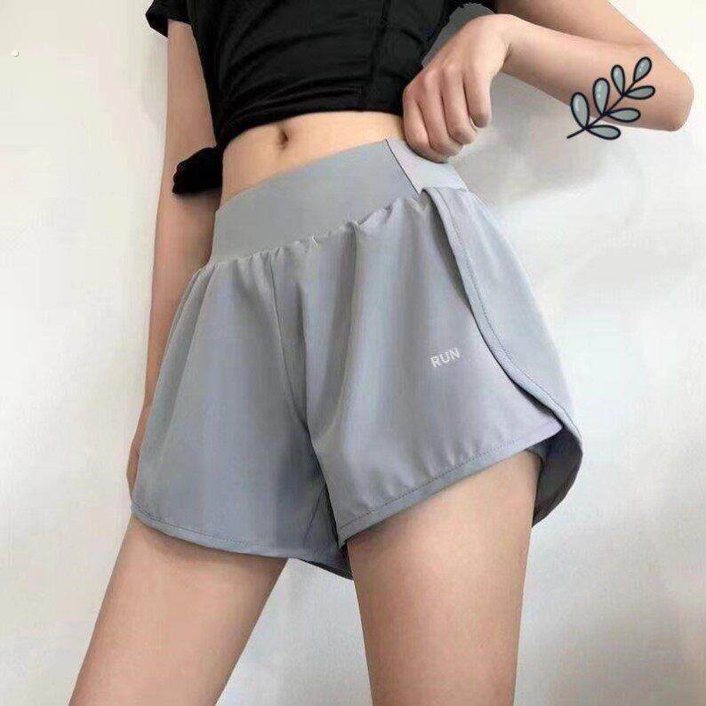 运动短裤女宽松夏季速乾跑步健身裤防走光假两件高腰舞蹈瑜珈裤