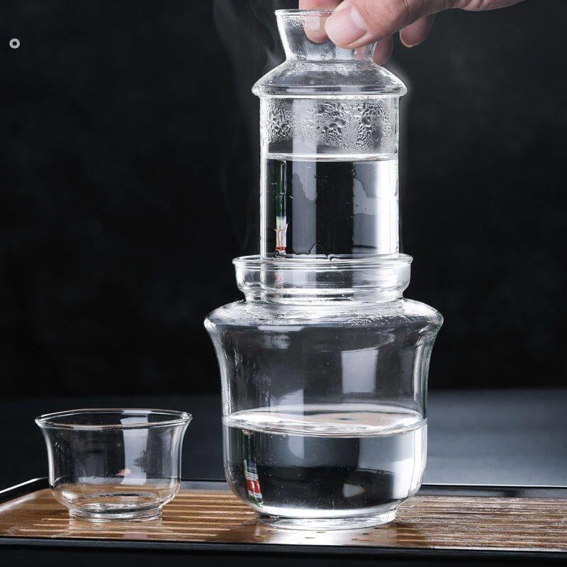 老式玻璃温酒器家用烫酒壶电热热酒壶温白酒黄酒三件套酒具电加热