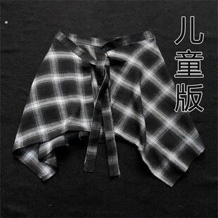 日系复古黑白格子屁帘儿童跳舞半裙裙舞蹈女童街舞裙男童叠穿腰封