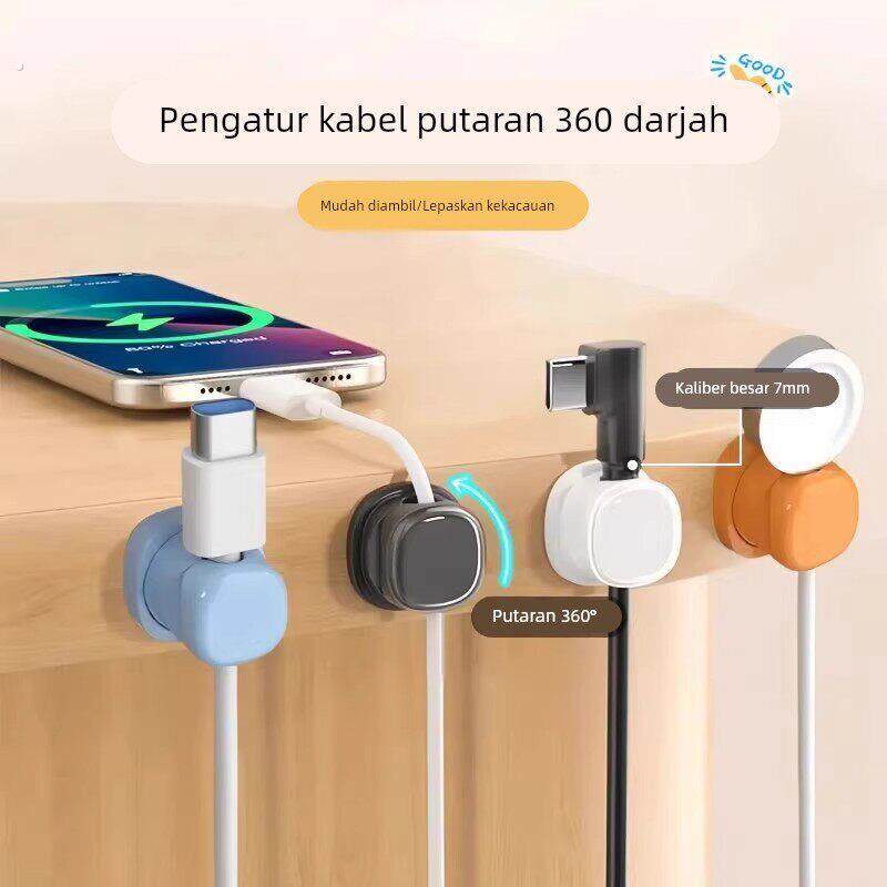 可旋转理线器桌面数据线收纳整理集线手机充电线夹弹簧固定理线器