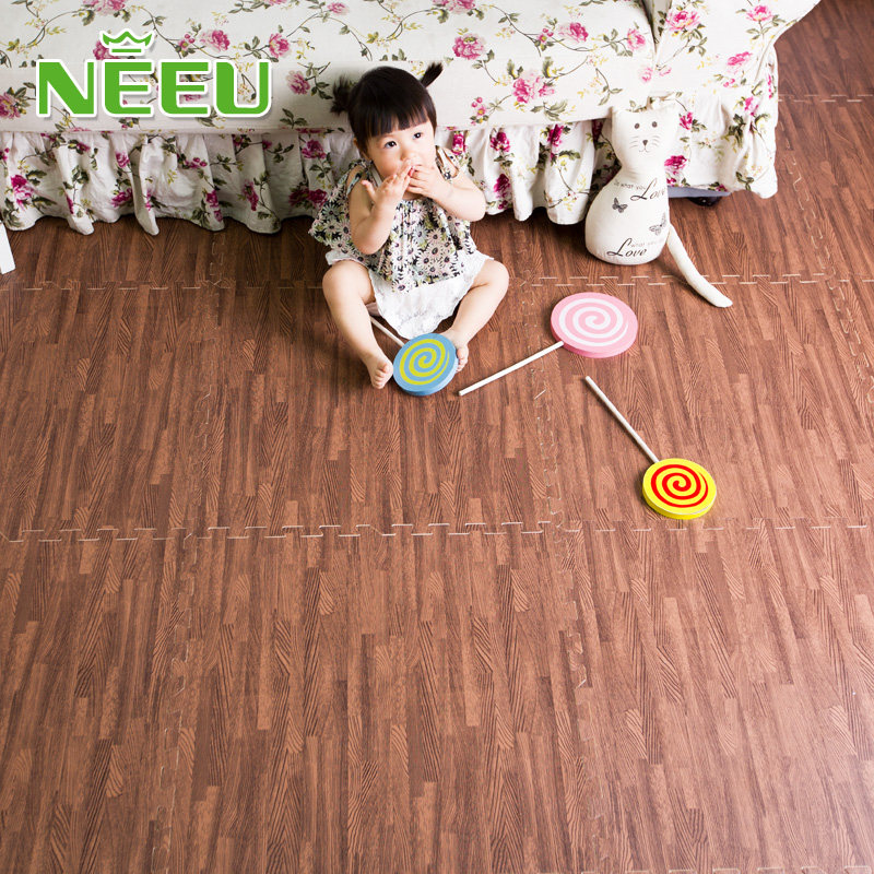 环保家用仿木纹泡沫拼接地垫卧室儿童拼图防水隔音地板垫子60x60