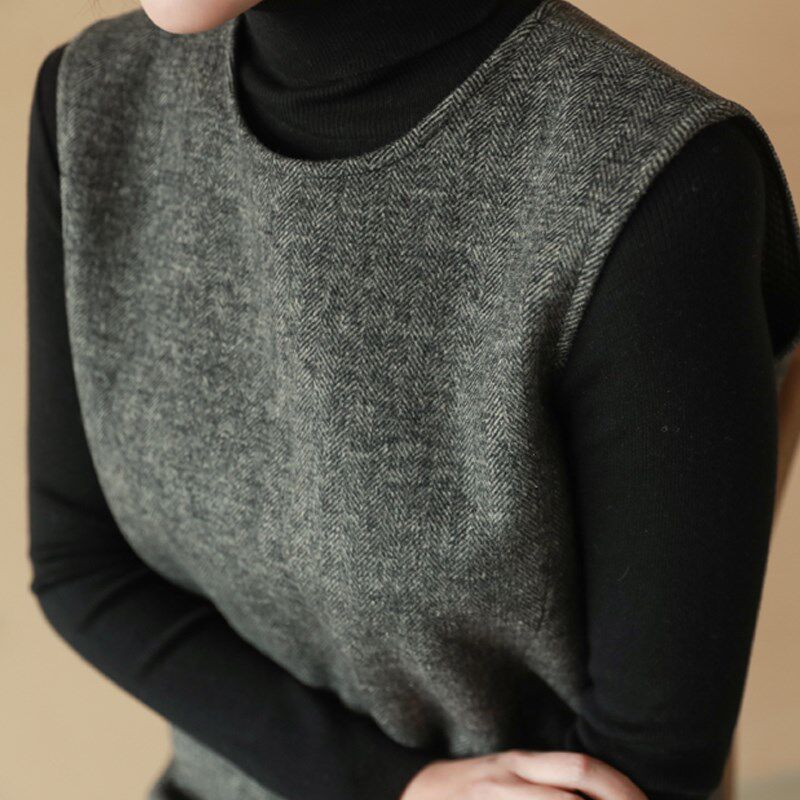 毛呢背心裙秋冬女连衣背带马甲打底裙条纹2024新款中长款宽松秋冬