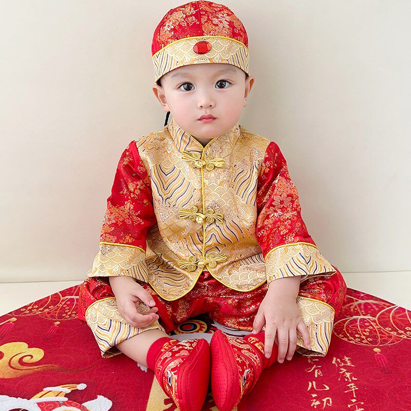 一周岁礼服男女宝宝中式婴幼儿抓周服春秋生日宴复古喜庆唐装套装
