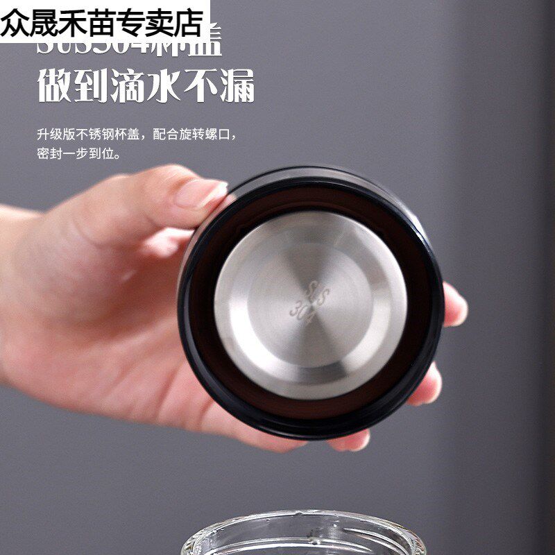 玻璃杯双层带盖子矮胖商务可携式水杯高颜值隔热透明玻璃茶杯印字