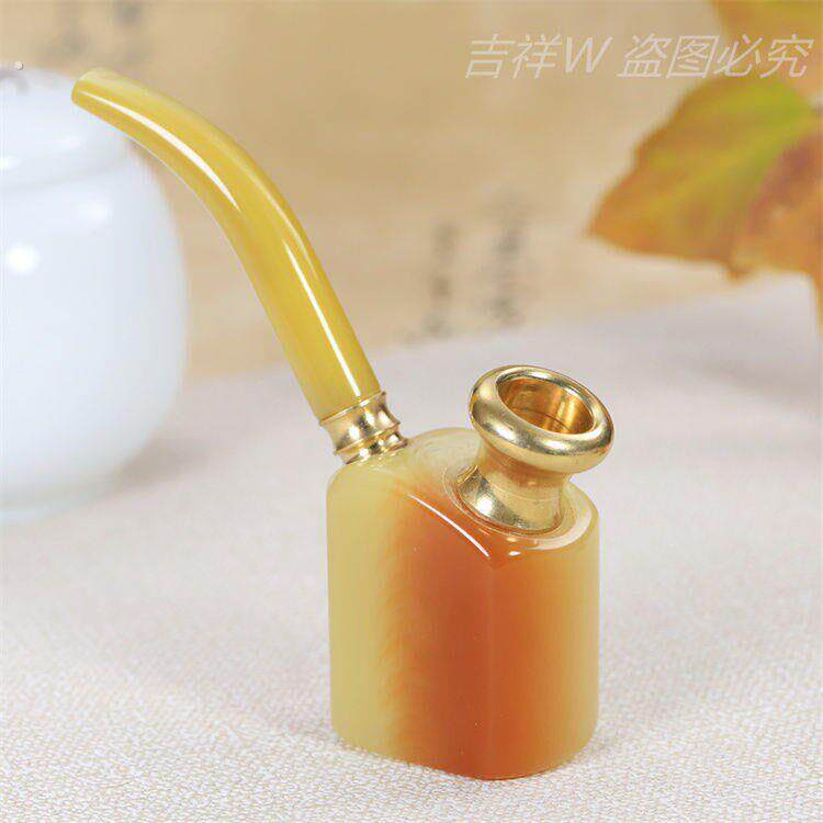 水烟壶双重过滤天然牛角烟斗两用型烟袋烟斗铜锅烟具过滤烟嘴