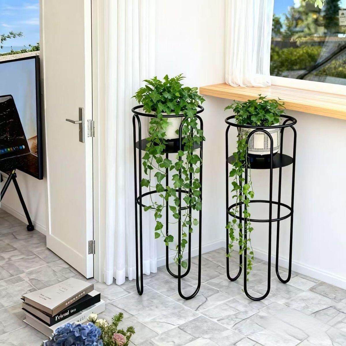 现代花架室内落地式移动客厅铁艺置物架阳台花盆简约单层花架花几