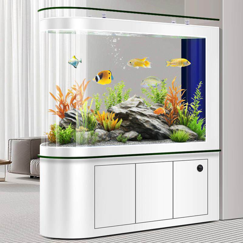 子弹头免换水鱼缸客厅屏风隔断一体成型生态底滤水族箱中大型智能