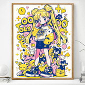 美少女战士卡通画画diy数字油画填充填色丙烯手工手绘涂色油彩画