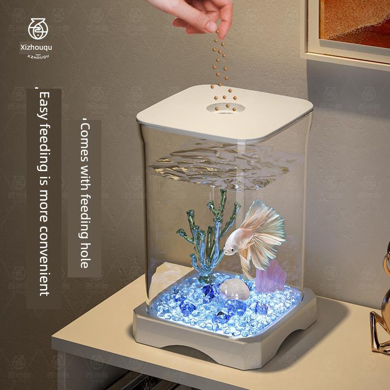 斗鱼水族箱小型景观生态养鱼专用水族箱，配有轻型创意金鱼缸桌面