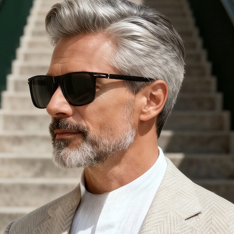 复古风板材偏光太阳镜男小脸时尚墨镜防强光黑色方框墨镜旅游开车