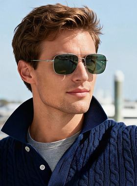 飞行员款纯钛方框高清太阳镜男