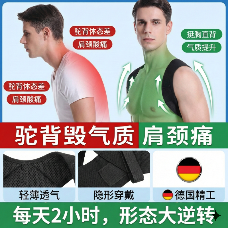 德国驼背矫正器专用开肩矫正带成人款挺胸神器直背体态开肩娇姿带