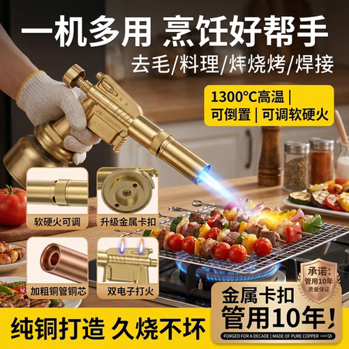 德国全铜喷火烤枪手持喷火器枪气罐喷枪烧毛家用卡式点火器火焰枪