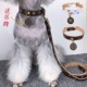 潮牌宠物项圈雪纳瑞法斗泰迪中小型犬牵引绳皮质挂狗牌遛狗绳猫绳