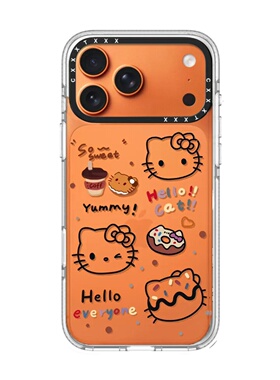 卡通可爱黑色线条kt猫头适用于iPhone17promax橙色壳苹果16/15/14/13/12/11pro/promax防摔手机壳女