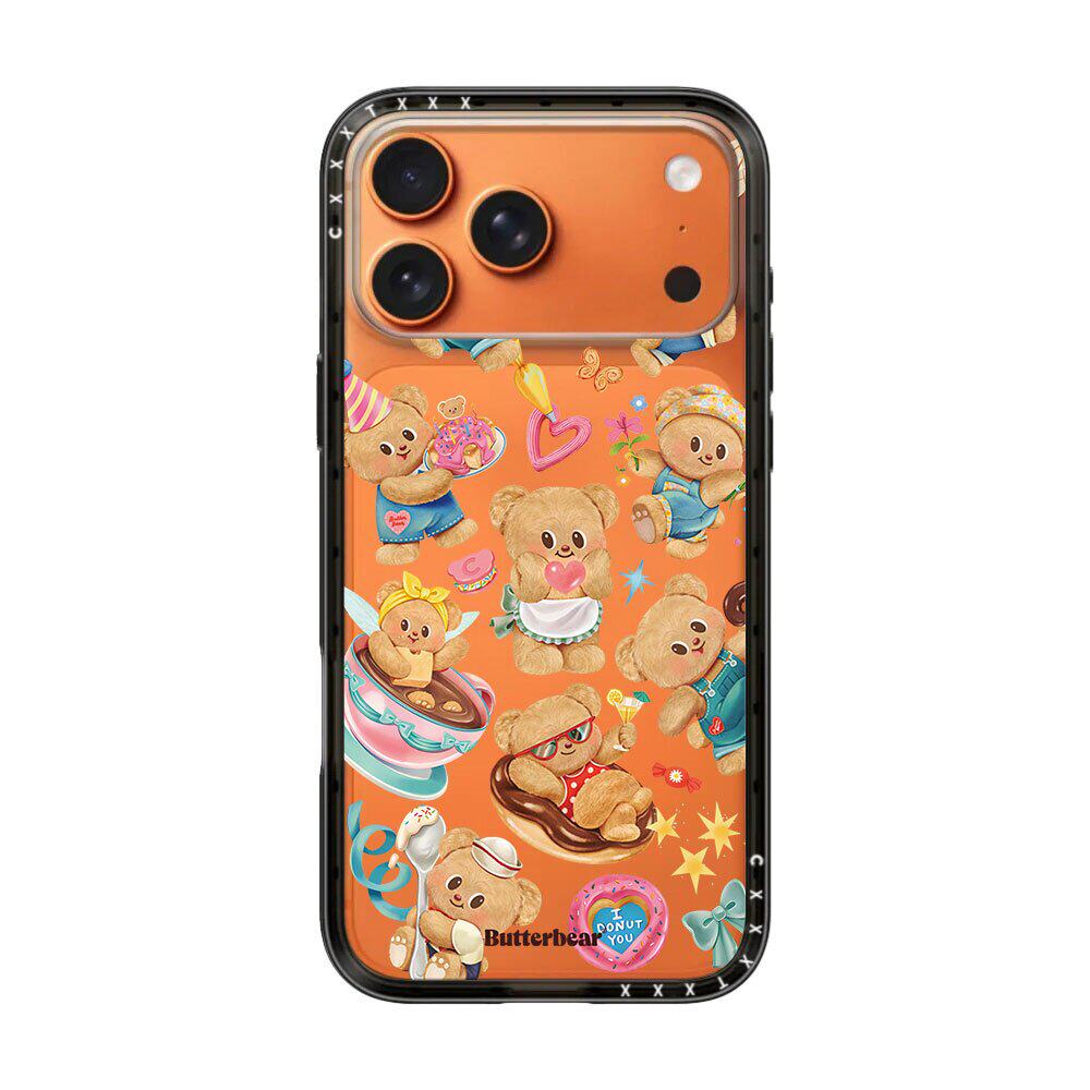 CAS新壳体黄油小熊贴纸联名苹果17Promax适用于iPhone16Promax星宇橙手机壳15pro卡通14Pro可爱13/12/11硬壳