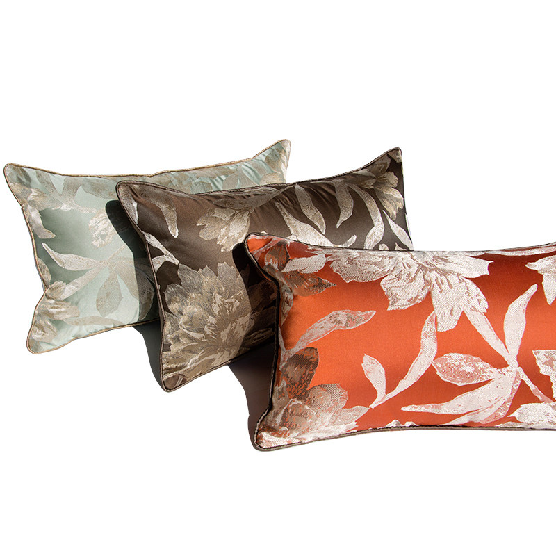 美式缎面提花沙发客厅抱枕大靠枕靠垫护腰靠背长条床头腰枕不含芯
