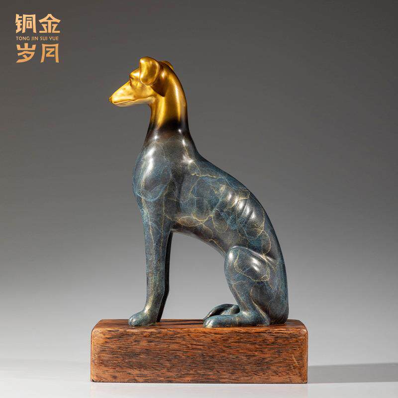 铜金岁月灵缇犬黄铜狗摆件生肖狗铜工艺品家居客厅大堂装饰铜摆件